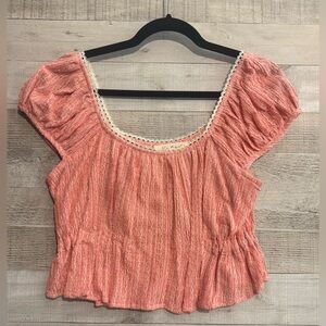 Women's Coral Top with Lace Trim